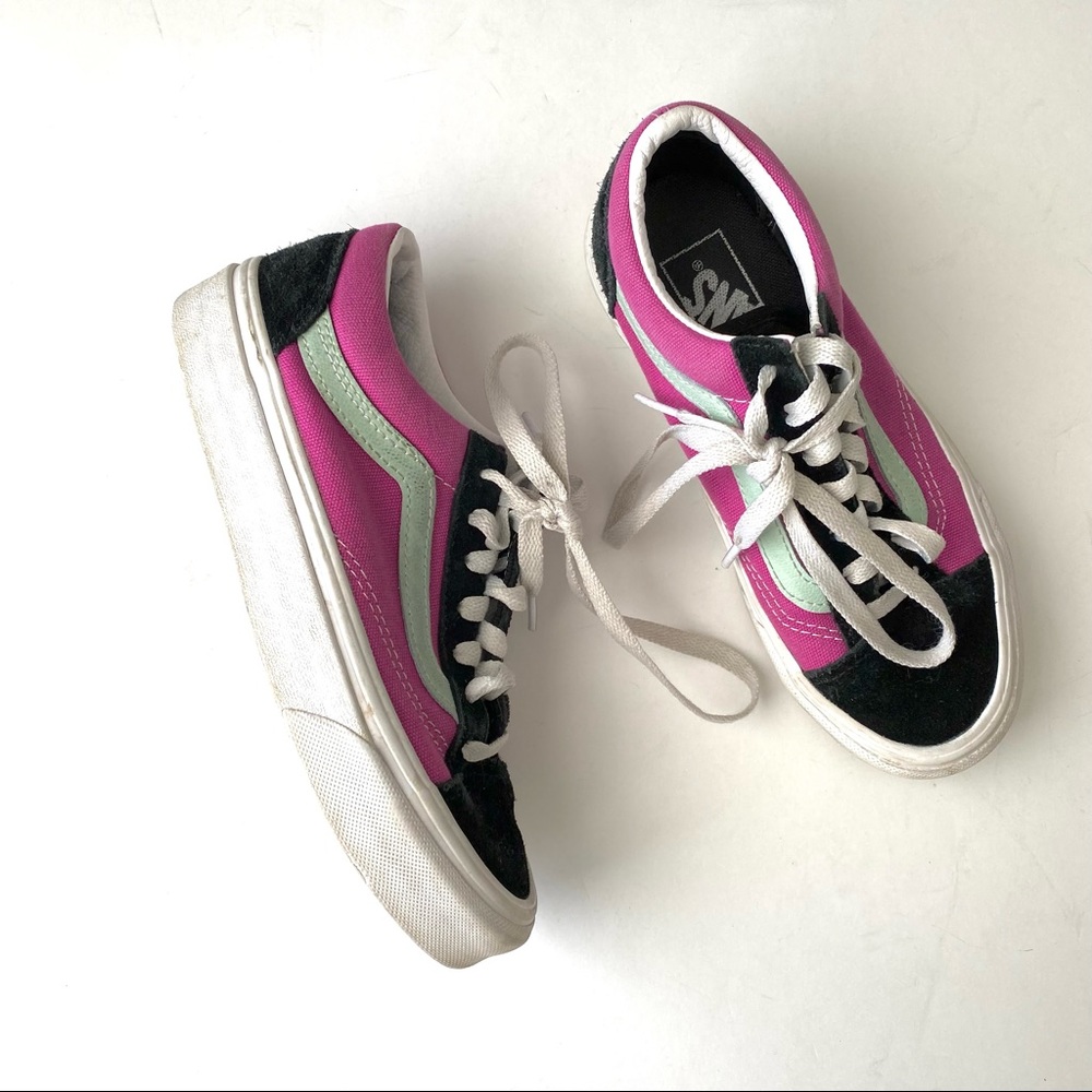VANS Womens 5 Vintage Sport Old Skool Black Fuschia Low Top Sneakers Bin3